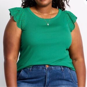 Market & Spruce Everly Short Sleeve Eyelet Mixed Media Ribbed Tee